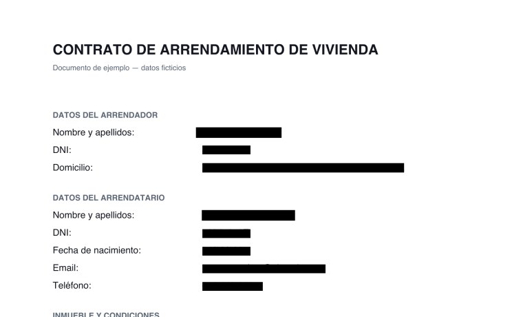 The same lease agreement after Vellum, with personal data permanently blacked out